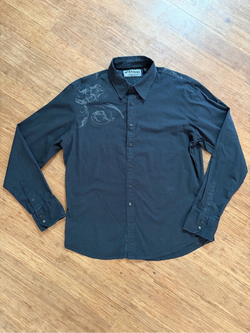 Fox Deluxe Racing Embroidered Graphic Button Down Long Sleeve Shirt Black XL